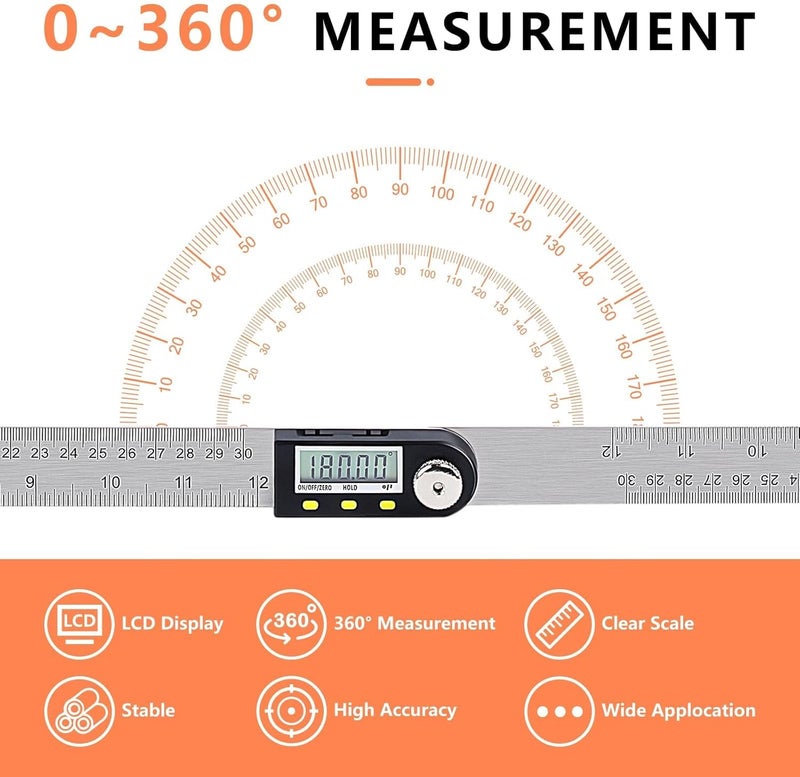 Yangoutool Store Yanguotool Digital Angle Ruler: 300mm/12-Inch Protractor Finder with Stainless Steel Ruler, Ideal for Woodworking, Construction, Level Measuring - Image 3